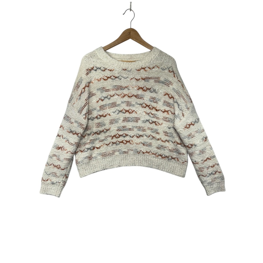 Altar'd State‎ Knit Geometric Pullover Cream Cozy Textured Relaxed Sweater L
